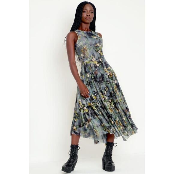 Blackmilk Night Bird Swoop Maxi Sleeveless Asymmetrical Limited Dress Size XL - Picture 1 of 15